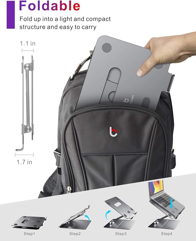 Adjustable MacBook Stand for Desk | Ergonomic Aluminum Laptop Riser with Heat-Vent, Compatible for 10-17" Laptops, Space Grey