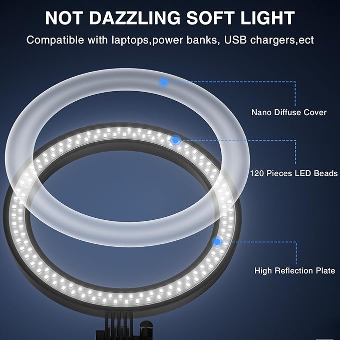 Desk Ring Light with Stand, 10.5'' Selfie Phone Light for Video Recording, Adjustable Circle Ringlight for Computer Laptop Zoom Meeting, Conference Video Calls, Podcast, Streaming, Photography