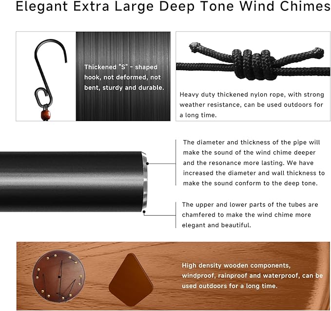 60'' Wind Chimes for Outside Deep Tone, Large Wind Chime, 5 Heavy Duty Tubes Metal Extra Large Wind Chimes Outdoor, Decoration for Garden, Patio, Yard, Gifts for Mother's Day(Rhombus)