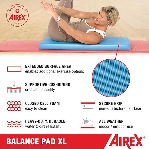 Airex Balance Pad Foam Board Stability Cushion Exercise Trainer for Balance, Stretching, Physical Therapy, Mobility, Rehabilitation and Core Strength Training 16 x 40 x 2.5, Blue