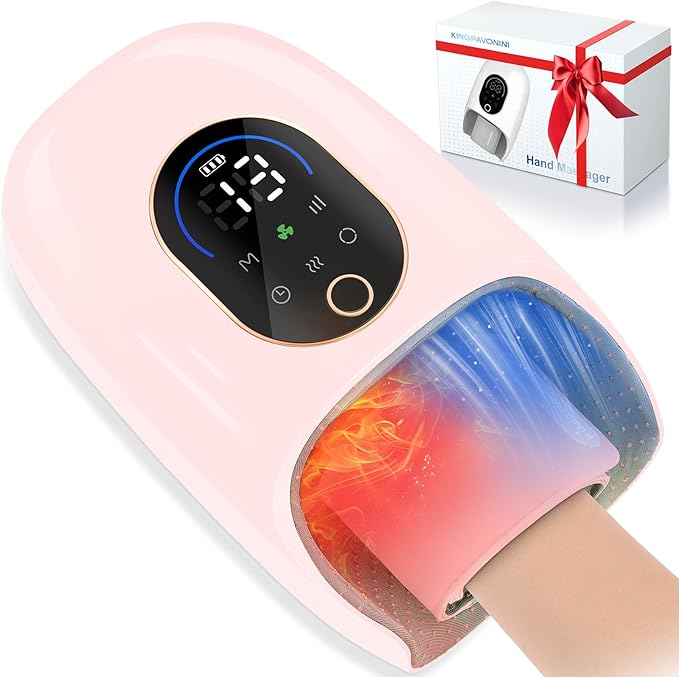 KingPavonini Hand Massager with Heat and Compression, Wrist Heating & Air-Compression, Palm Rolling, Cooling Fan, Cordless Wrist and Hand Massager for Arthritis and Carpal Tunnel, Gift for Women Men