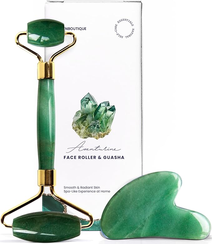 ROSELYNBOUTIQUE Gua Sha Facial Tools & Face Roller Original Face Massager for Puffiness Wrinkless Skin Care Routine - Self Care Gift for Men Women (Aventurine)