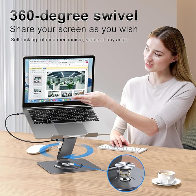 Laptop Docking Station for MacBook Pro/Air/Dell/HP/Surface HC 11-in-1 USB C Hub 360°Rotatable Laptop Stand with USB Hub 4K HDMI USB 3.0 PD100W 3.5mm Audio Jack RJ 45 TF/SD Reader Universal Laptop Dock