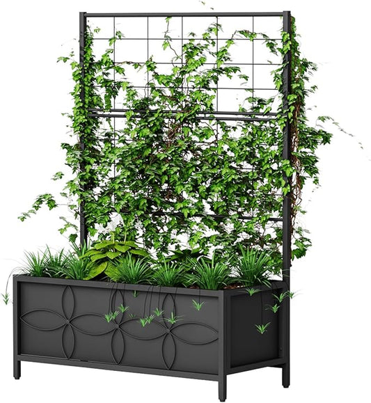 Zhongma Sturdy Raised Garden Bed with Trellis (15.75 x 35.43 x 48.8 in) for Vegetables Flower, Planter Box for Backyard Patio Balcony