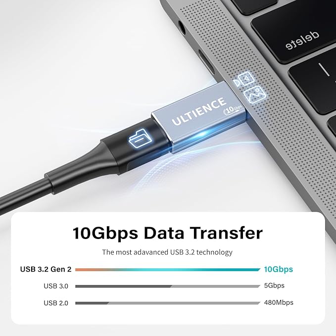 10Gbps Double Sided USB to USB C Adapter, Type C Female to USB 3.2 Male Adapter - 60W Fast Charging for iPhone 16 15 14 Plus Pro Max, Laptop, Samsung Galaxy S24 23, Car