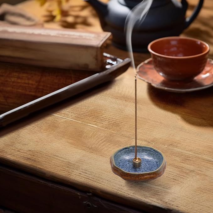 Ceramic Incense Burner Holder for Sticks, Handmade Palo Santo Holder, Incense Cone Dish Bowl for Coil, Sage Cones, Ash Catcher, Smudge Bowl for Yoga Meditation Room Décor