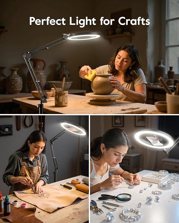 Ring Light Tripod for iPhone with Overhead Phone Mount and Stand, Made for Passionate Crafters, Ideal for Embroidery/Crochet/Knitting/Jewelry Making/Resin Art/Sewing/Painting/Pottery/DIY Crafts
