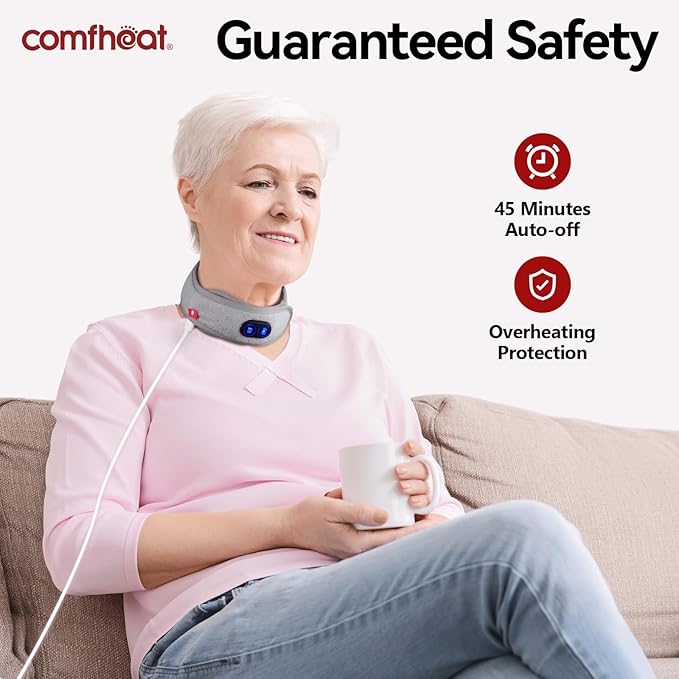 Neck Heating Pad with Vibration Massage for Neck Pain Relief, USB Heated Neck Wrap, Soft Neck Warmer for Soreness Stiffness, 3 Levels Heat & Massage, Auto-Off, (Not Rechargeable)