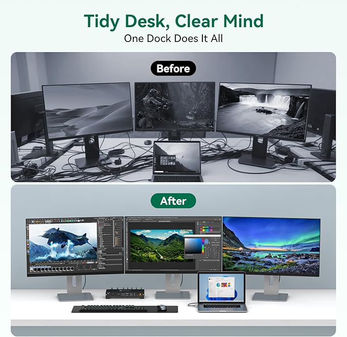 USB C Laptop Docking Station 3 Monitors Triple 3840*2160@60Hz Display with 120W Power Supply Computer PD 100W 15 in 1 Thunderbolt Dock Station for Multiple Monitors with USB 3.2 Port SD/Micro SD Solt