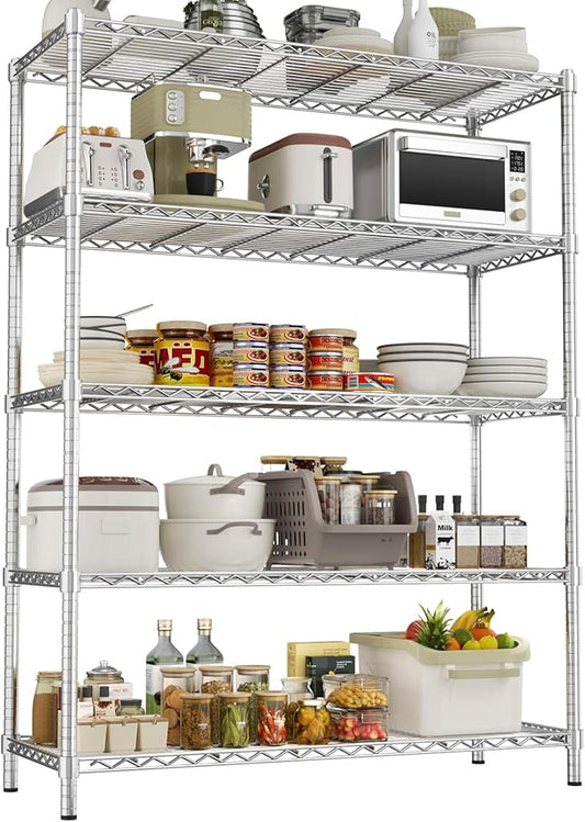 Storage Shelves Heavy Duty, 45" W x 20" D x 72" H Garage Wire Shelving Unit Loads 2000LBS, 5-Tier Adjustable Metal Industrial Utility Shelf Rack for Kitchen, Laundry Room, Pantry, Warehouse, Basement