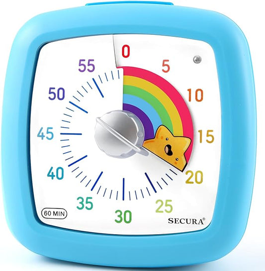 Secura 60-Minute Visual Timer, Silent Study Timer for Kids and Adults, Time Clocks, Time Management Countdown Timer for Teaching (Blue & Star)