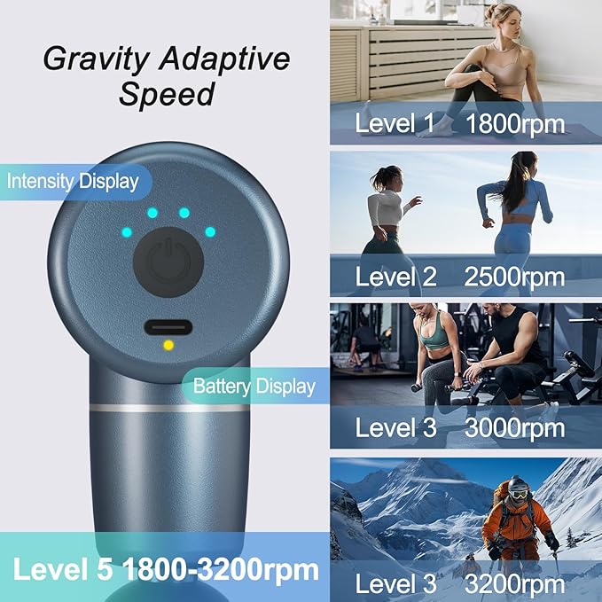 Massage Gun,Deep Tissue Muscle Massager,Brushless Motor Portable Full-Metal Travel,Equipped with 4 Speeds & 8 Massage Heads, Gifts, Home, Athletes, Office (Gray Green)