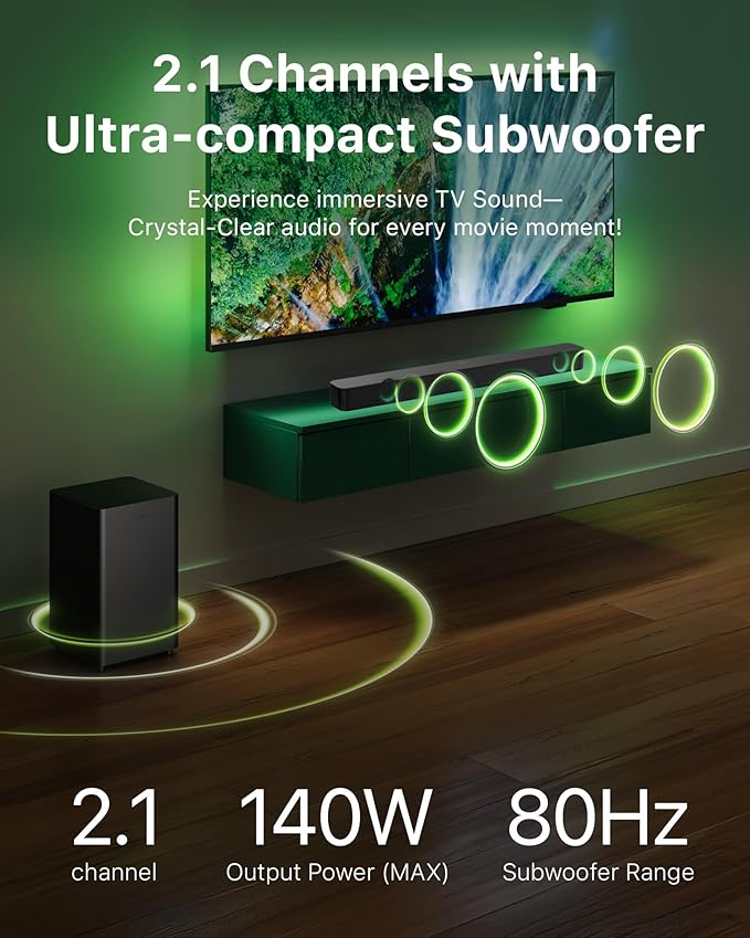 Philips B4500 Sound bar for Smart tv, 2.1 ch soundbar with subwoofer, TV Speaker with with Bluetooth and HDMI-ARC Connectivity, Roku TV Ready, Remote APP Control, Compact Design and Easy Setup