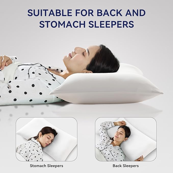 Globon Flat Cooling Pillow for Stomach and Back Sleepers, King Size Pillow for Sleeping, Pack of 1, 18"X34", White