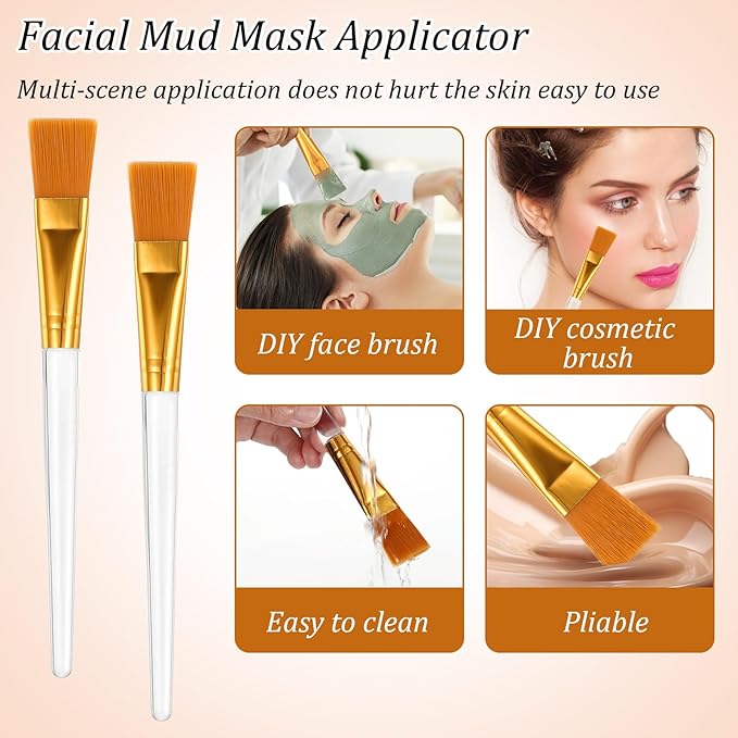 30 Pcs Esthetician Supplies for Facials Set-10 Gold Facial Bowls 10 Facial Brushes Esthetician 10 Flat Brushes Face Mask Cosmetic Applicators for Women Face Mask Mixing Kit