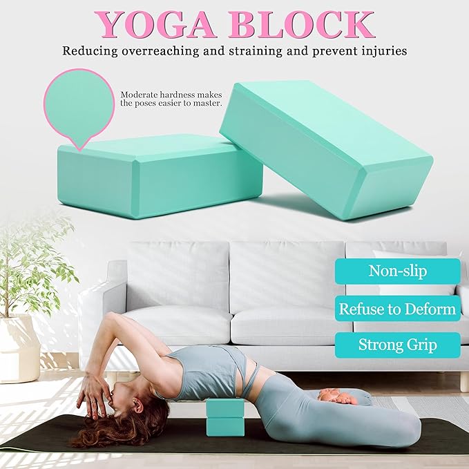 Yoga Wheel Set, Wheel Foam Roller for Back Pain & Stretching, Yoga Blocks 2 Pack with Strap, Trigger Point Therapy Massage Ball for Deep Tissue, 500lbs Capacity, Back Cracker Roller