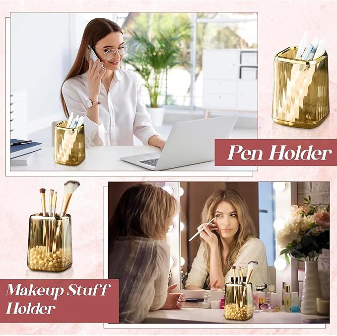 Pen Holder for Desk, Makeup Brushes Cup, Pencil Organizer, Pen Cup Pencil Caddy for Office Home Art Supply (Amber Color)