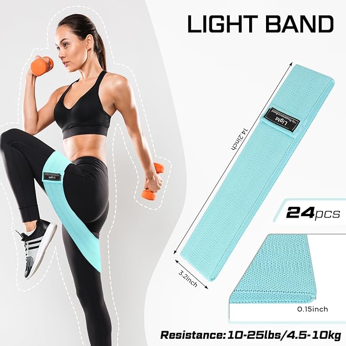 24 Pcs Fabric Resistance Bands for Working Out Strength Exercise Bands for Women Men Resistance Loop for Legs and Butt, Yoga, Pilates, Rehab, Fitness and Home