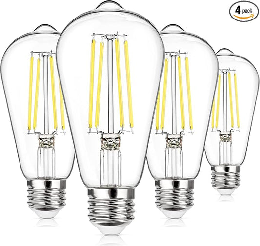 MAXvolador Vintage LED Edison Bulb Dimmable 60W Equivalent 850 Lumens, 6W Edison Light Bulbs 5000K, Antique ST58 LED Filament Bulb E26 Base, Pack of 4