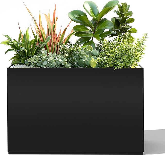 Tall Metal Planter, 12" W×24" H Large Rectangular Planter Box for Outdoor or Indoor, All-Weather Durable Plant Box with Drainage Holes & Removable Shelf for Patio, Porch, Garden, Trees, Flowers
