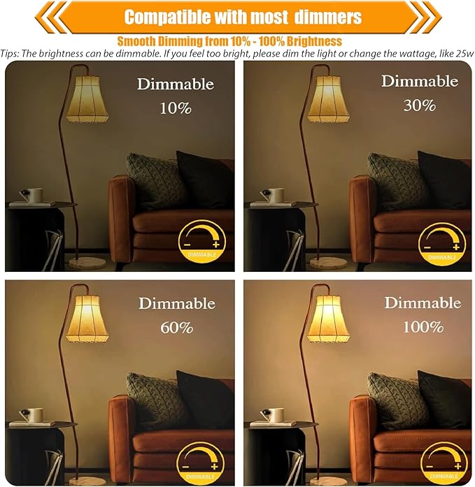 12 Pack Dimmable LED Light Bulbs 40 Watt Equivalent, Vintage E26 Edison Bulbs, 2700K Soft Warm White 4W LED Bulbs, Antique Filament Decorative Light Bulbs for Light Fixtures