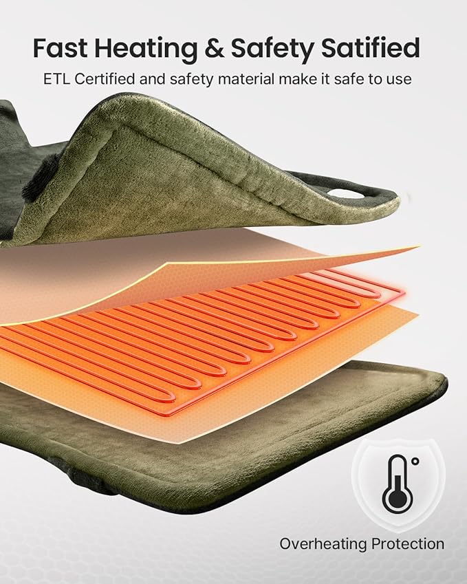 RENPHO Heating Pad for Back Pain & Period Cramps,Birthday Christmas Gifts for Women Men Mom Dad Seniors, FSA Eligible, Weighted Heat Pad for Neck and Shoulders, 24"x33", ETL Certified, Green