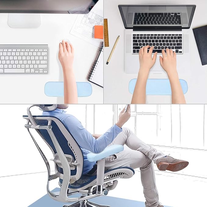 MOSISO Chair Armrest Pads (2 Pack), Memory Foam Home/Office Chair Arm Rest Covers Comfy Computer Gaming Elbow Cushion Removable Washable Elbow Support Forearm Pressure Relief, Air Blue