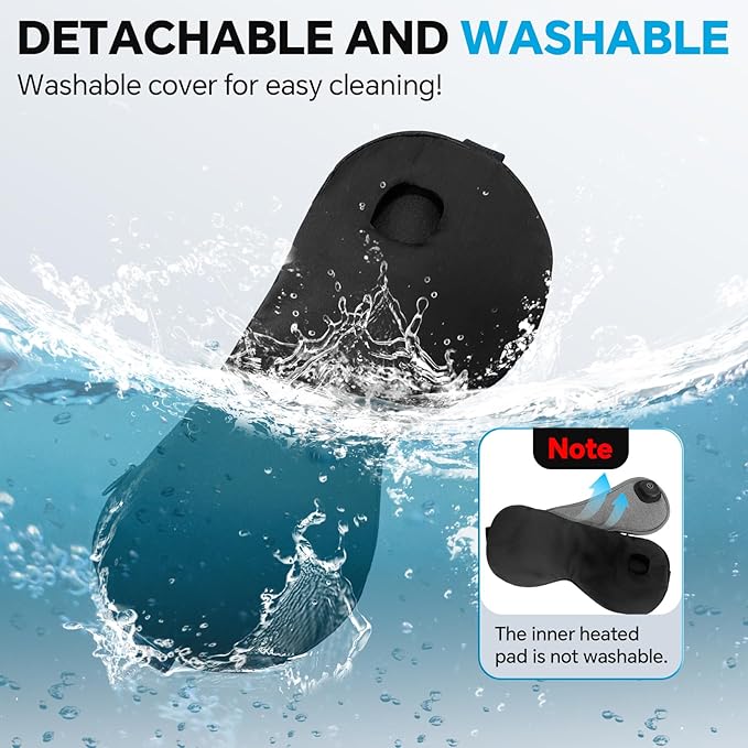 Heated Eye Mask for Dry Eyes Relief, Cordless Eye Mask with 3 Heat Settings, Washable Eye Cover, Warm Heating Pad for Stye Eye Treatment & Travel Use