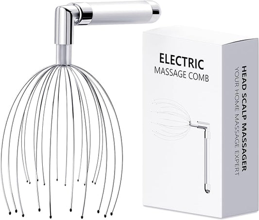 Head Massager Scalp – Electric Scalp Massagers with L-Handle, Waterproof Head Scratchers & Hair Massage Tool with 20 Metal Fingers for Stress Relief, Stocking Stuffers Gift for Women & Men