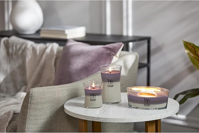 WoodWick Medium Hourglass Candle Amethyst Sky - Premium Soy Blend Wax Pluswick Innovation Wood Wick Made in USA