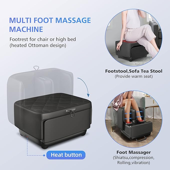 COMFIER 2-in-1 Shiatsu Foot Massager&Foot Rest,Foot and Calf Massager with APP Control,Heated Feet Massager for Home Office Use,Gifts for Men Women