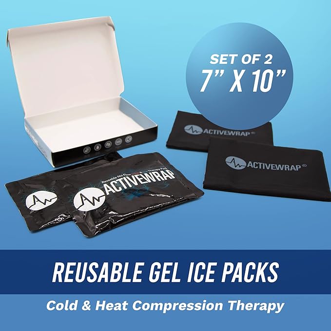 Activewrap Reusable Ice Packs for Injuries - Hot and Cold Gel Compress for Injury Recovery and Pain Relief, Soft, Flexible, Leakproof Pad for Back, Knee, Hip, & Shoulder - Large (7X 10 inches)