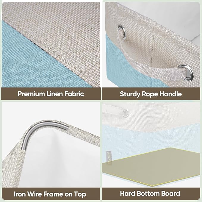 BALEINE 2 Pack Fabric Storage Bins for Shelves, Linen Storage Baskets for Organizing, Decorative Closet Bins for Clothes, Home (Skyblue, 15''x11''x9.5'')