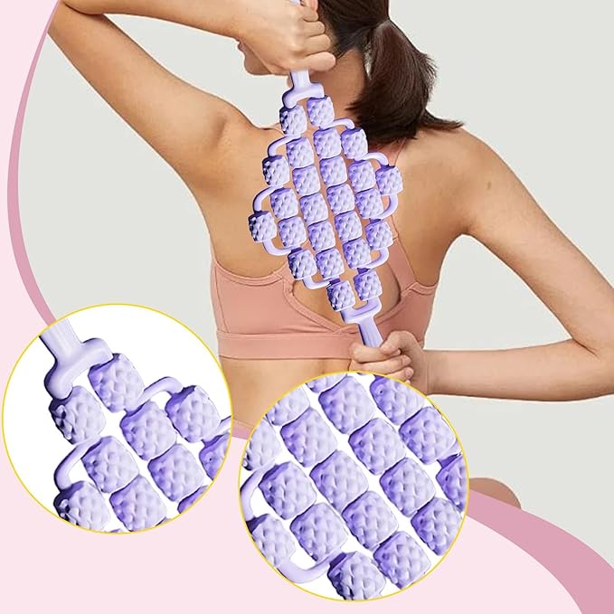 Massage Roller Sticks Ergonomic Handheld Massage Tool for Waist Shoulders Stomach Arms Buttocks, Violet