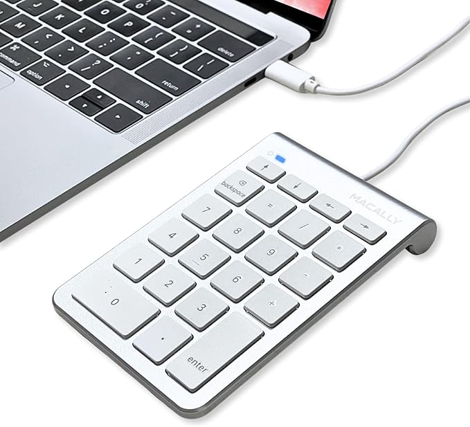 USB C Wired Number Pad for Mac - 10 Key USB Keypad, Type C Numeric pad, Number Keypad for Keyboard and Number Pad for Laptop, MacBook Pro/Air, iMac, and PC - 5ft Cable Numpad - Silver Keypads