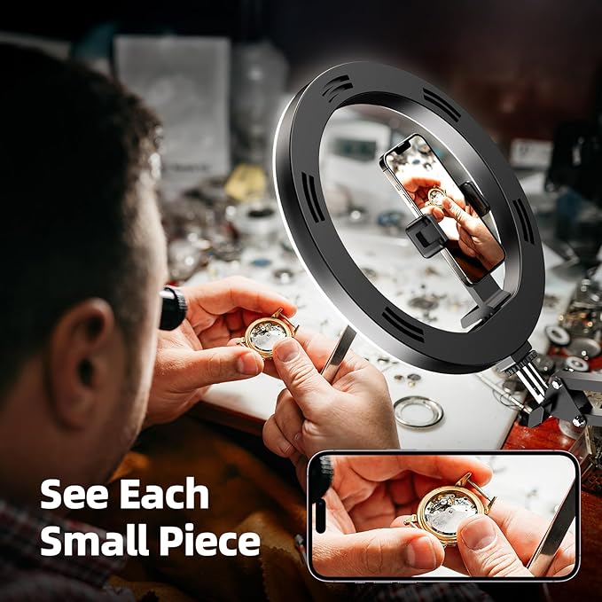 Ultra Bright 18W Ring Light for Desk with Overhead Phone Mount & Stable Phone Stand for Recording – Super Bright Lighting Ringlight for Artists/DIY Crafting/Repair Videos/Painting/Tutorial Recording