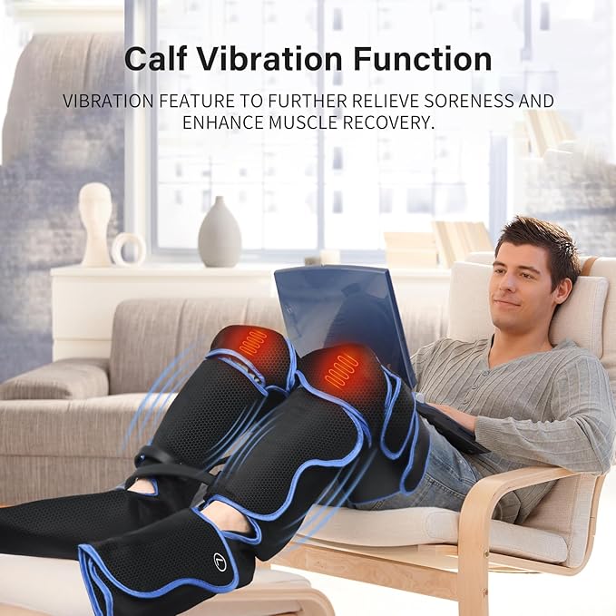 Leg Massager for Circulation and Pain Relief Thigh Compression Massager with 6 Modes 3 Vibration Knee Massage with Heat Leg Circulation Machine for Thigh Calf and Feet Relaxation for Athletes/Seniors