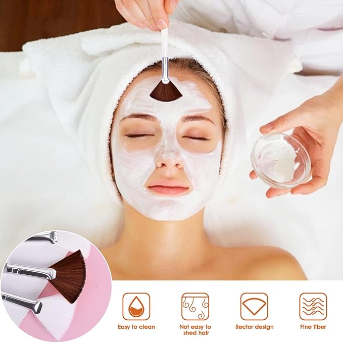 20 Pieces Fan Brushes Facial Applicator Brush Soft Makeup Mask Acid Applicator Brush Esthetician Cosmetic Brush for Mud Cream, Makeup Peel (Brown)