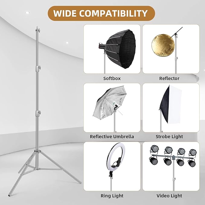 9.2ft/280cm Heavy Duty Light Stand - Spring Cushioned Light Stand, High Stable Light Stand Photography with Carry Bag, Stand Light for Strobe Light, Softbox, Reflector, Ring Light and Flashes