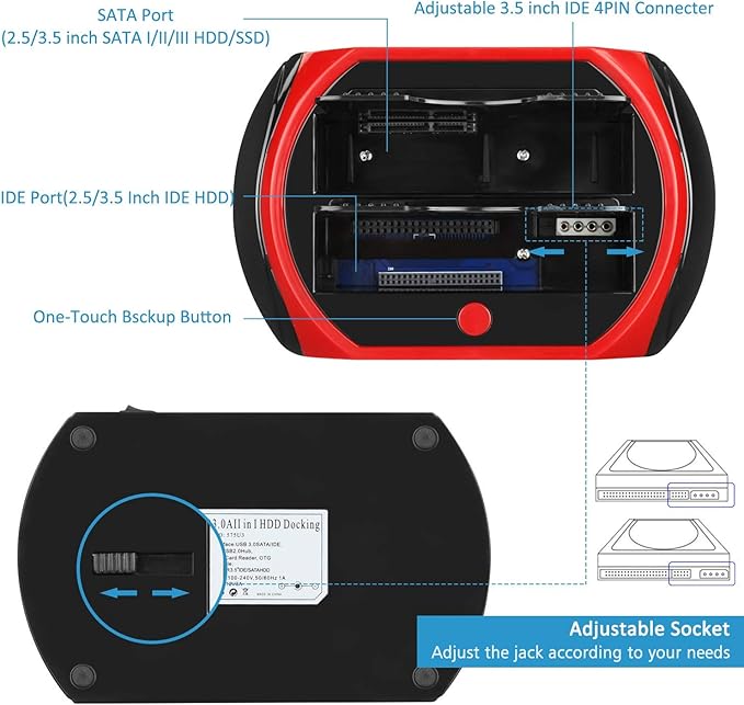 USB 2.0 Hard Drive Docking Station, TCC-S867-US USB 2.0 to 2.5 3.5 Inch SATA IDE Dual Slots Reader External Enclosure, for 2.5" 3.5" IDE SATA I/II/III HDD SSD