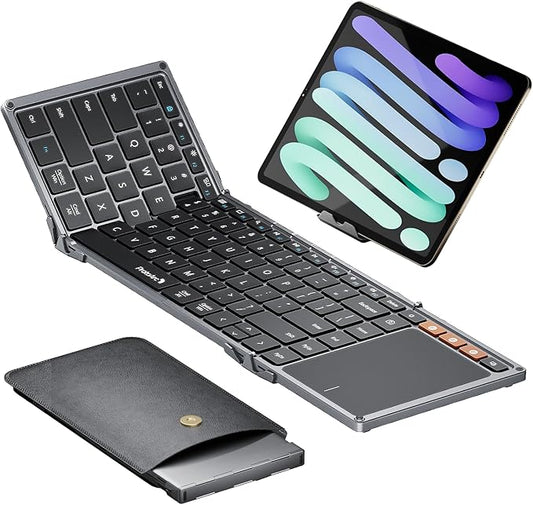 ProtoArc Foldable Keyboard with Touchpad, XK01 TP Folding Portable Keyboard, Full Size Keys, Large Trackpad Bluetooth Travel Keyboards for Laptop PC Tablet - Black Gray