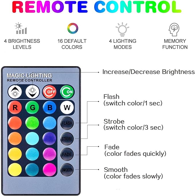 RGB Color Changing Light Bulbs,40W Equivalent,9W RGB LED Light Bulbs,A19 E27/E26 Warm White 6500K,16 Color Multicolor Light Bulb Dimmable Light for Home Party Bedroom Outdoor(4Pack)