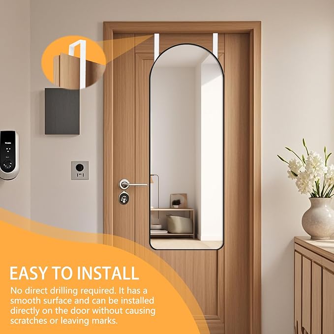 1 Pair Over The Door Mirror Hanger, 14 Inch/36cm Size Mirror Door Hanger with 4 Adjustable Holes (Fits Hole-Mounted Mirrors), Easy to Install – White Color, Mirrors Not Included