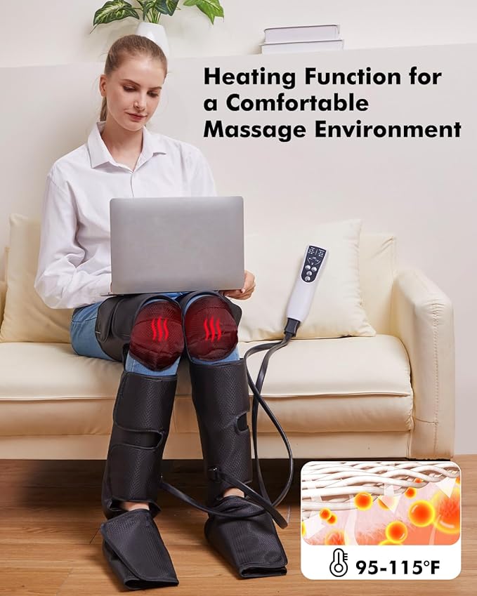 Leg Massager for Knee Heat, Air Compression Foot Massager, Thigh Massager and Calf Massager, Handheld Controller 3 Intensities 3 Modes (with 4 Extensions and Portable Bag), Gifts for Men