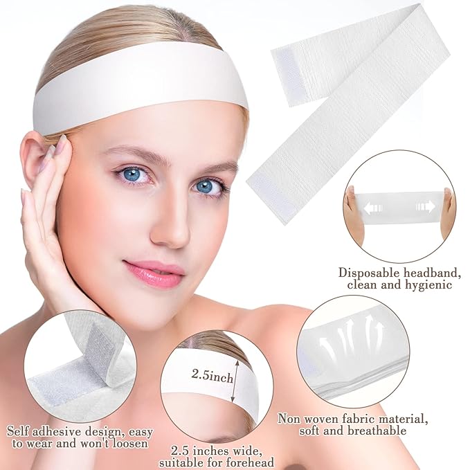 80 Pack Disposable Stretch Headbands for Facials, White (Hairband, Women's Hair, 100% Elastic Non-Woven Fabric, 80 Pieces)
