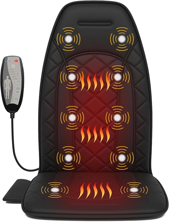 Vibraiton Back Massager for Chair, Massage Seat Cushion, Back Massage Pad with Heat,10 Vibration Motors,5 Vibration Modes,Chair Massager at Office/Home