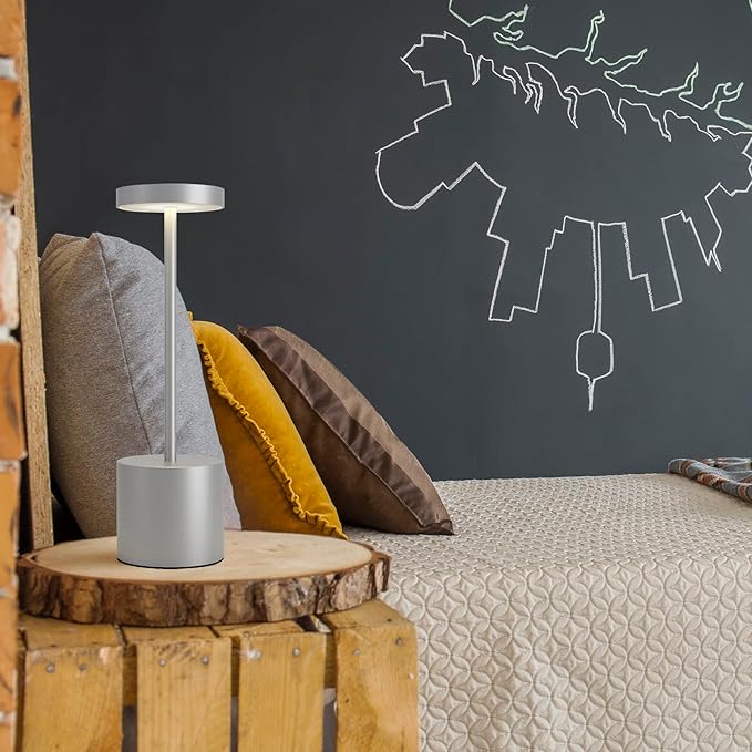 Cordless Table Lamps Set of 2, 5000mAh Rechargeable Battery Powered Lamp, 3 Color Stepless Dimming LED Table Lamp, Portable Table Light for Outdoor/Indoor/Restaurant/Home. (Silver)