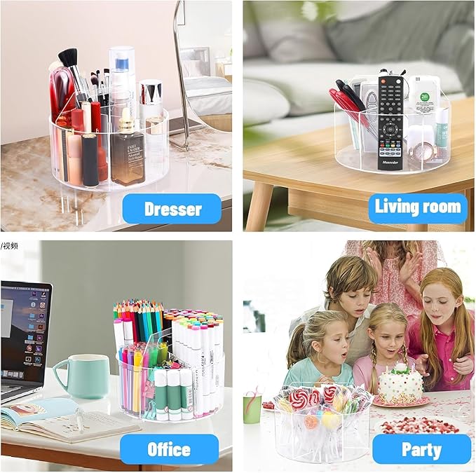 Acrylic Pen Holder, 360 Degree Rotating Desk Organizer, Marker & Pencil Holder for Art Supply Storage