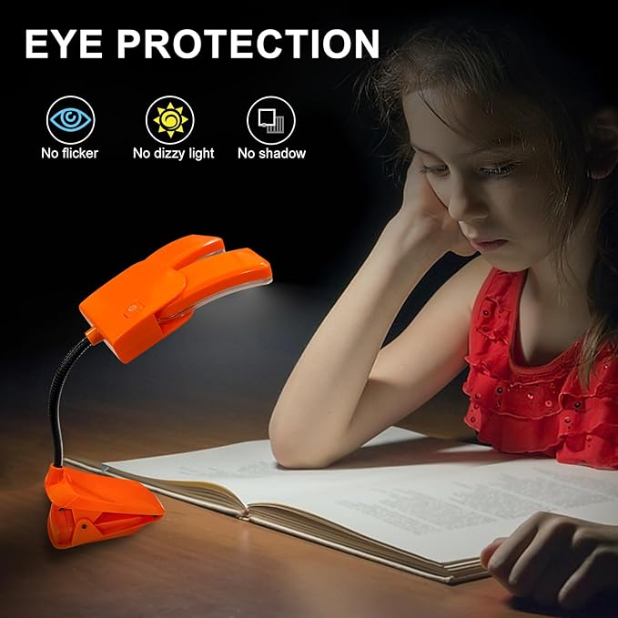 BIGMONAT Battery Operated Clip on Light, Dimmable Brightness Eye Care Book Reading Light, 360°Flexible Gooseneck Night Lighting for Home Office, Reading,Study (Orange, 2Pack)