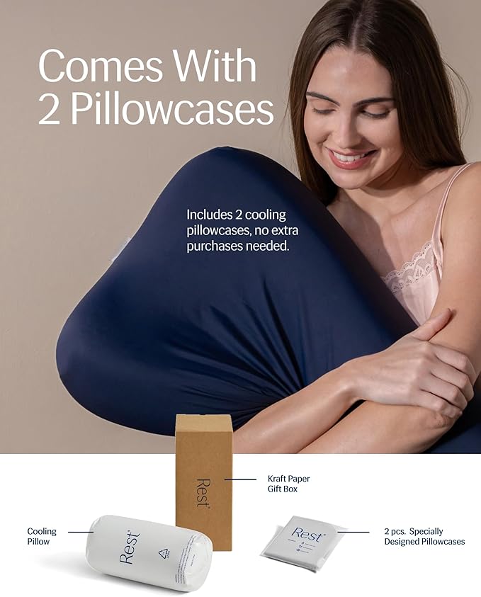 REST® Evercool® Cooling Pillow, Instant Cool-to-Touch Shell Fabric & Breathable Silicone Sponge Core for All-Night Temperature Regulation & Ergonomic Support, Low Height, Midnight Blue